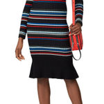 Parker Bruna Black Multicolor Striped Long Sleeve Crewneck Knit Sweater Dress L Photo 0
