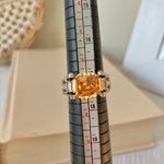 Boutique S925 Square Orange Champagne Stone Ring “Lucretia” Gold Silver Mixed Metal Black Classic Jewelry Photo 12