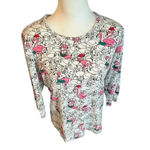 Coral Bay  women’s Christmas flamingo print top size petite medium Photo 2