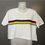 Streetwear Society Shirt Womens Medium White Rainbow Stripe Crop Top Colorful Photo 0