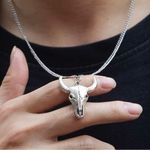 Silver cow skull head with silver chain! New unisex Photo 4