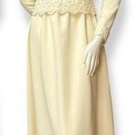 Vintage 1970s Wedding Dress Lace Belt Long Veil Handmade Cream Pale Yellow Retro Photo 0
