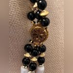 Vintage Lucite Triple Strand Black and White Beaded Necklace tubular beads 70s Photo 5