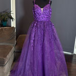 Women’s Purple Full Length Prom Party Quinceanera Dress Lace Appliqué Size 14 Photo 0