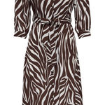 Only Leva Dress15249831 Brown Zebra Belted Shirtdress Size Large Midi Photo 0