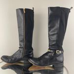 Michael Kors Black Leather Gold Hardware Buckle Arley Knee High Riding Boots Photo 13