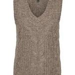 VERO MODA New Cable Knit V-Neck Sweater Vest Briella Brown Fossil Photo 3