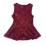 Grace Karin Red Sequin Peplum Sleeveless Blouse Top Size Small Holiday Party Photo 9
