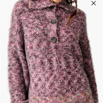Free People Stellar Knit Pullover Sweater Pink Boucle Collared Button Size Large Photo 0