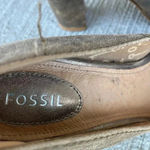 Fossil  Maddox Gold Leather chunky block heel with silver buckle toe pump Y2K 8.5 Photo 2