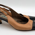 GaLo Italy Leather Vintage Black Tan Heel Slingback Pumps Old Money 38.5 US 8.5 Photo 0