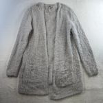 Free People S Small Cardigan Sweater Silver Cloud Faux Fur Oversized Open Front Photo 2