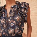 Ulla Johnson  Elisa Top Twilight Size 0 Ruffle Flutter Short Sleeve Tie Neck Boho Photo 5