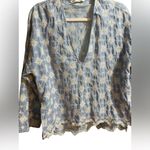 ZARA Blue & White Floral Embroidered Boho Eyelet Linen Blouse Women Sz S Photo 7