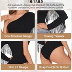 NWT Fringe Trim One Shoulder Long Sleeve Bodysuit Photo 4