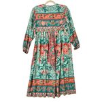R. Vivimos Floral Tasseled Midi Dress Sz M Boho Gypsy Cottagecore Shirtdress Green Size M Photo 2