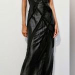 ZARA NWT black satin & mesh floral appliqué slip maxi dress with spaghetti strap Photo 1