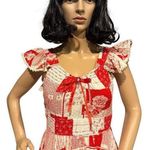 American Vintage Vintage Ruffled Prairie Apron style red white floral patchwork dress size XS Photo 2