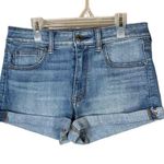 American Eagle Blue High Rise Shortie Denim Rolled Hem Five Pocket Shorts Size 8 Photo 0