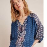 Anthropologie Maeve by Women's Letizia Ruffled Blouse Size S Blue Floral Boho Photo 1