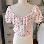 Molly Bracken  White Peasant Top Pink Floral Cotton Crop Womens Medium Smocked Photo 3