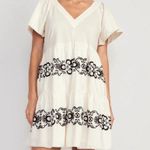 Old Navy  Embroidered Flutter-Sleeve Swing Dress small cotton blend white black Photo 0