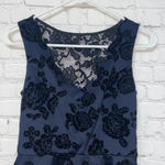 New XS rosette mini party dress black velvet flowers black lace crochet dress Blue Photo 2