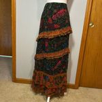 Farm Rio  Garden Tiered maxi skirt NEW boho tropical floral ruffle black motif si Photo 1