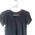 Ojai Women's Small Blue Striped Laggen Art Minimalist‎ Cotton Short Sleeve Top Photo 1