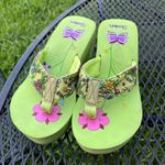 Skechers Green Floral Flip Flops with Pink and Purple Details Photo 0