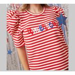 Peach Love California  Red White Striped Puff Sleeve T Shirt Top Women's Size S Photo 6