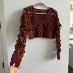 Nicole Floral Crochet Cropped Sweater Cardigan Red Photo 3