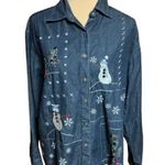 Vtg Y2K embroidered snowman denim shirt Blue Size XL Photo 0