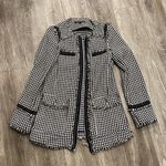 ZARA houndstooth tweed jacket zip front pockets black white xs Photo 2