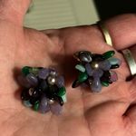 Vintage MCM 1950s West Germany Demi Parure Purple Green Glass Floral Screw Back Photo 13