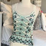 No Boundaries Tribal Aztec Tank Top Crochet Lace Cream Green Shirt Flowy Womens Small Photo 2