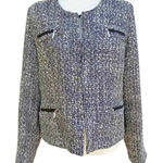Soft Surroundings Blazer Jacket Womens Medium Gray Tweed Open Front Hook & Eye Photo 0