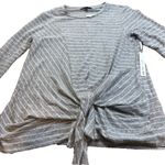 Gibson  Tie Front Cozy Fleece Pullover Top Gray Ivory Stripe Size M Minimalist Photo 6