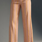 Maeve Anthropologie Colette Orange Striped Linen Pants Wide Leg Crop Womens 27 Photo 0