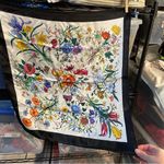 Stunning silk floral scarf black trim 21”x21” square head neck bag butterflies Photo 6