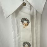 Foxcroft  Top Blouse Womens 12 White Embroidered Wrinkle Free Preppy Office City Photo 4