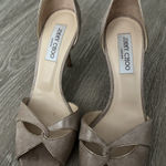 Jimmy Choo Authentic  Shimmer Champagne Gold Leather Peep Toe Heel Size 39 Photo 0