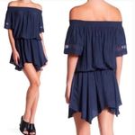 Ramy Brook Jessica Off the Shoulder Drop Waist Asymmetrical Dress Navy Size L Photo 1