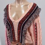 Free People  Passion Fruit Peach Fringe Sweater Alpaca Wool Large Boho Photo 3