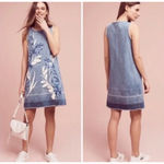 Holding Horses Anthropologie  Denim Leaves Appliqué Mini Shift A-line Dress, XS Photo 4