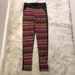 D&T Leggings Faux Leather Multicolor Geometric Black Photo 1