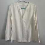 Banana Republic Linen Top Tunic Long Sleeve White Embroidered Trim Womens L Photo 0