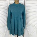 Wild Fable Tiered Mock Neck Sweatshirt Babydoll Dress Teal Small Photo 1
