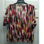Adrienne Vittadini  Size Small Multicolor Abstract V-Neck Shirred Waist Blouse Photo 2