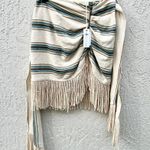 NWT Just Bee Queen Charlie Stripe Fringe Mini Skirt Teal Beige XS Photo 4